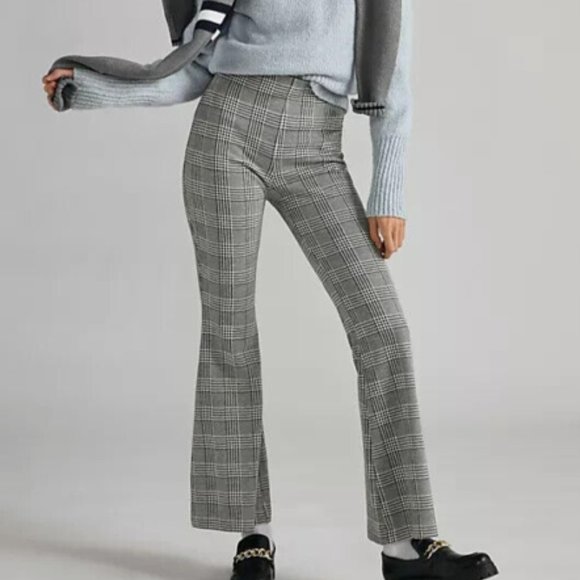 Anthropologie Maeve XL NWT Plaid Wide-Leg Pants Pull On Flare Kick Black New - Picture 5 of 6